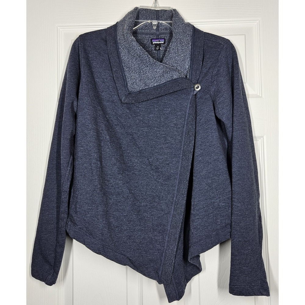 Patagonia Women's At Sea Wrap Sweater Cardigan Size S Blue Organic Cotton Fleece